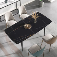 Marbella Sintered Stone Dining Table | 71" Matte Black Rectangular With Curved Edge
