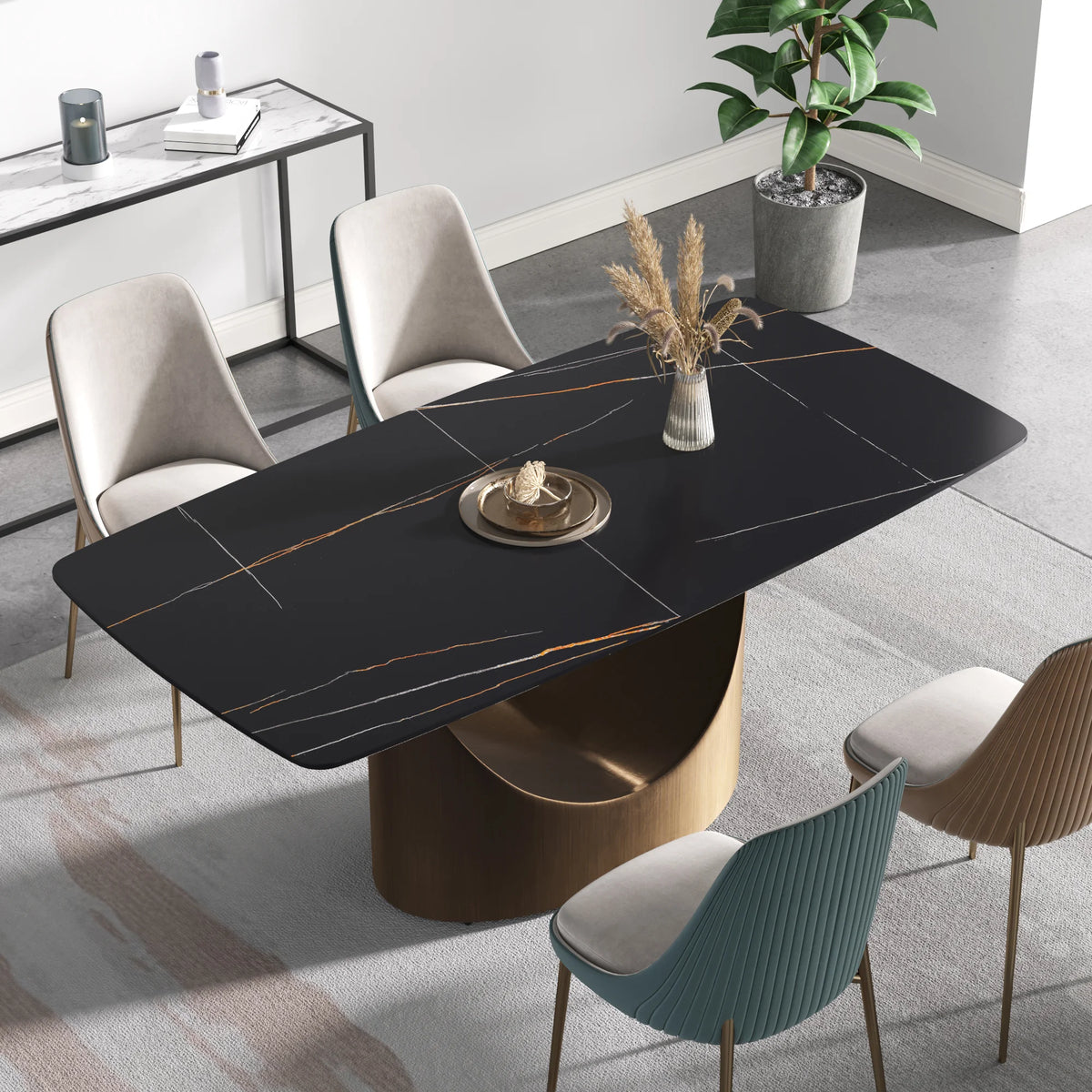 Marbella Sintered Stone Dining Table | 71" Matte Black Rectangular With Curved Edge