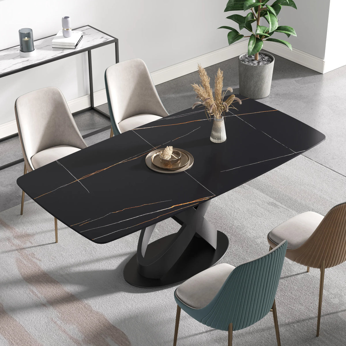Marbella Sintered Stone Dining Table | 71" Matte Black Rectangular With Curved Edge