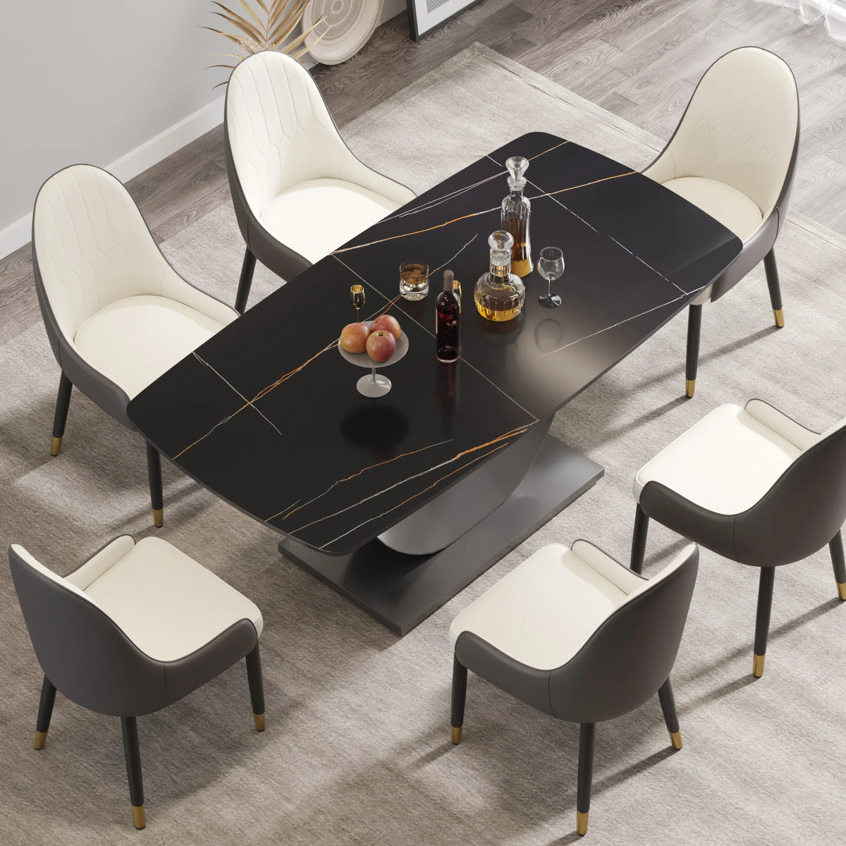 Marbella Sintered Stone Dining Table | 71" Matte Black Rectangular With Curved Edge