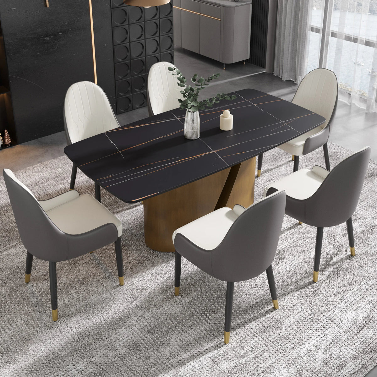 Marbella Sintered Stone Dining Table | 71" Matte Black Rectangular With Curved Edge