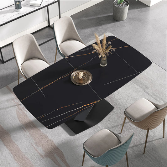 Marbella Sintered Stone Dining Table | 71" Matte Black Rectangular With Curved Edge