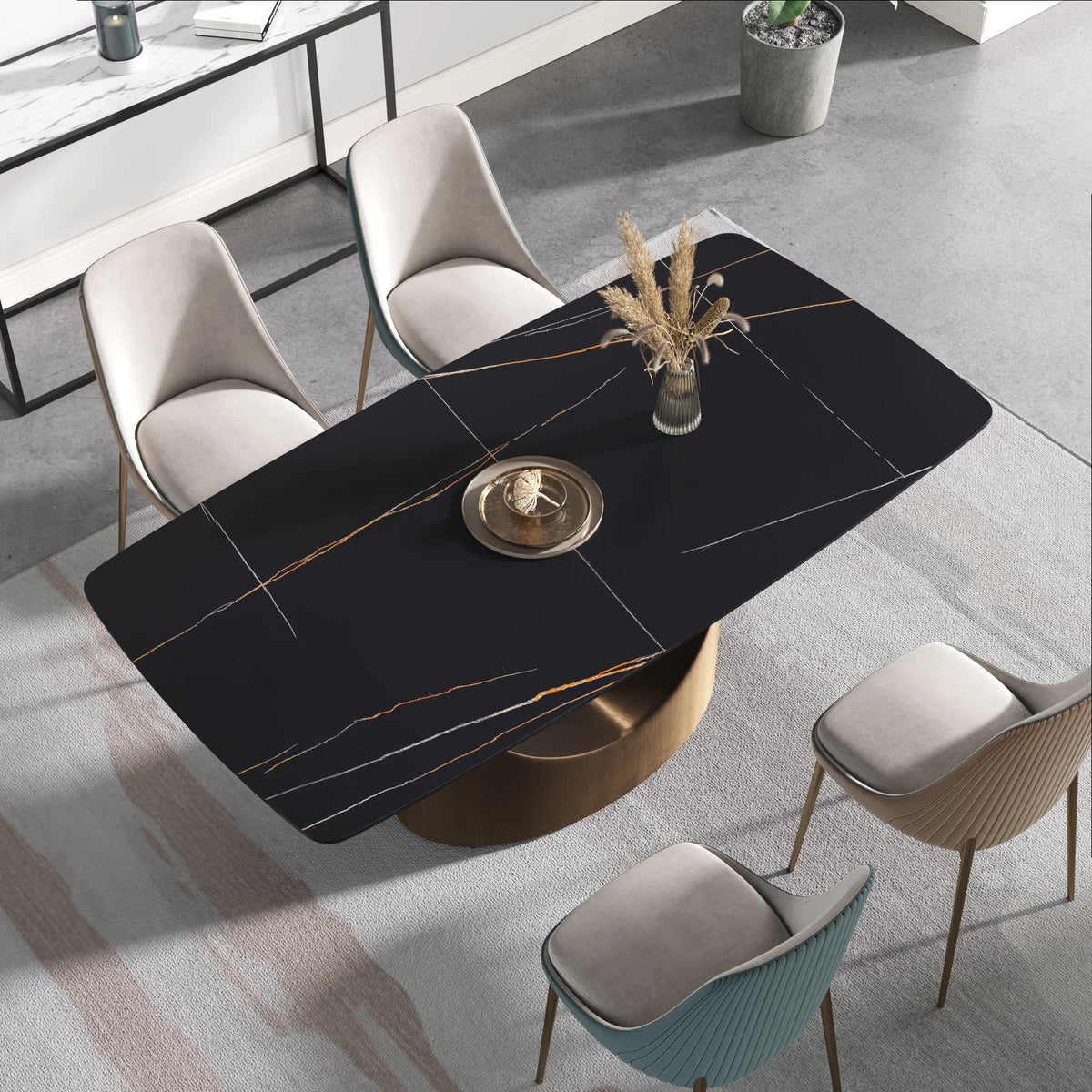 Marbella Sintered Stone Dining Table | 71" Matte Black Rectangular With Curved Edge
