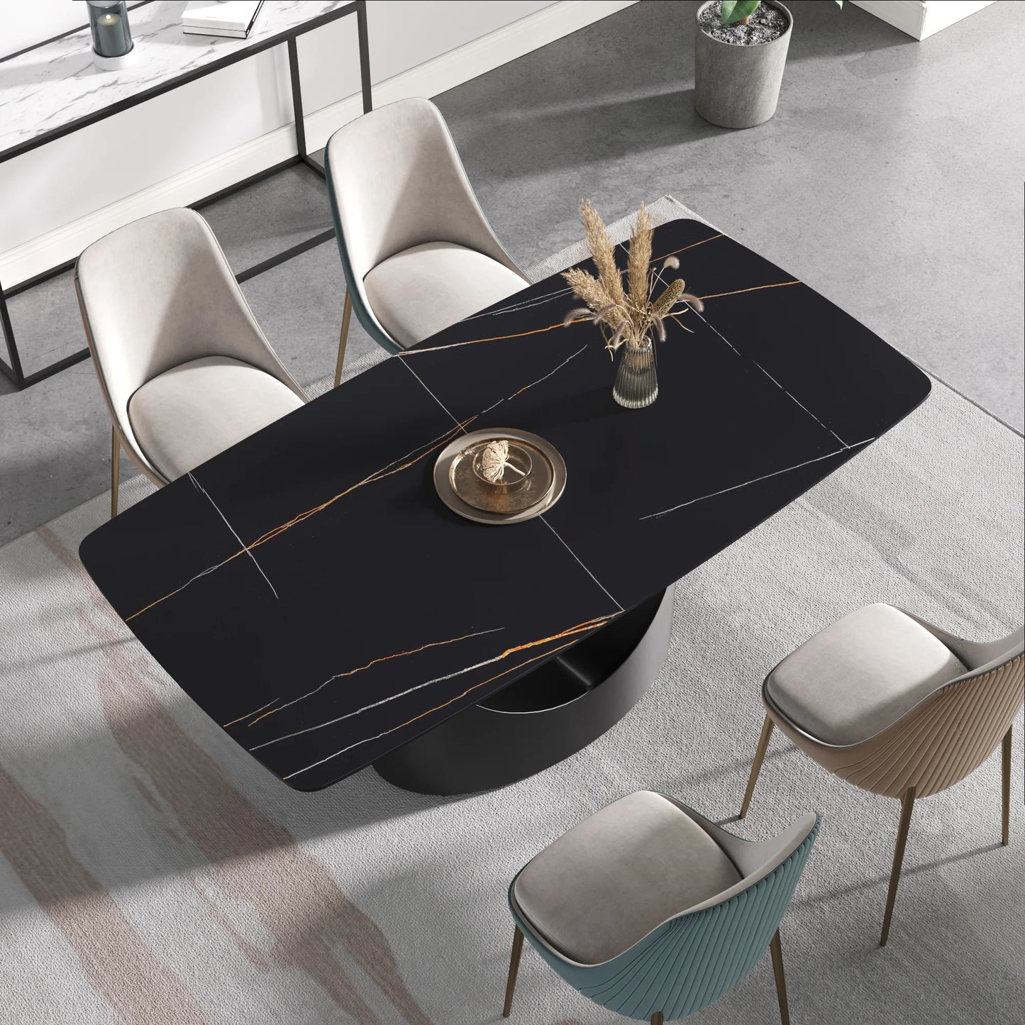 Marbella Sintered Stone Dining Table | 71" Matte Black Rectangular With Curved Edge