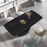 Marbella Sintered Stone Dining Table | 71" Matte Black Rectangular With Curved Edge