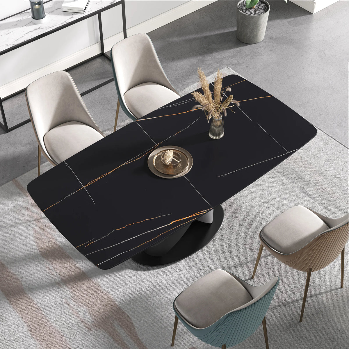 Marbella Sintered Stone Dining Table | 71" Matte Black Rectangular With Curved Edge