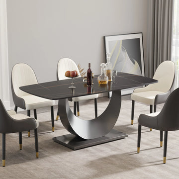 Mesa de comedor Marbella de piedra sinterizada | Rectangular de 180 cm (71") en negro mate con borde curvo