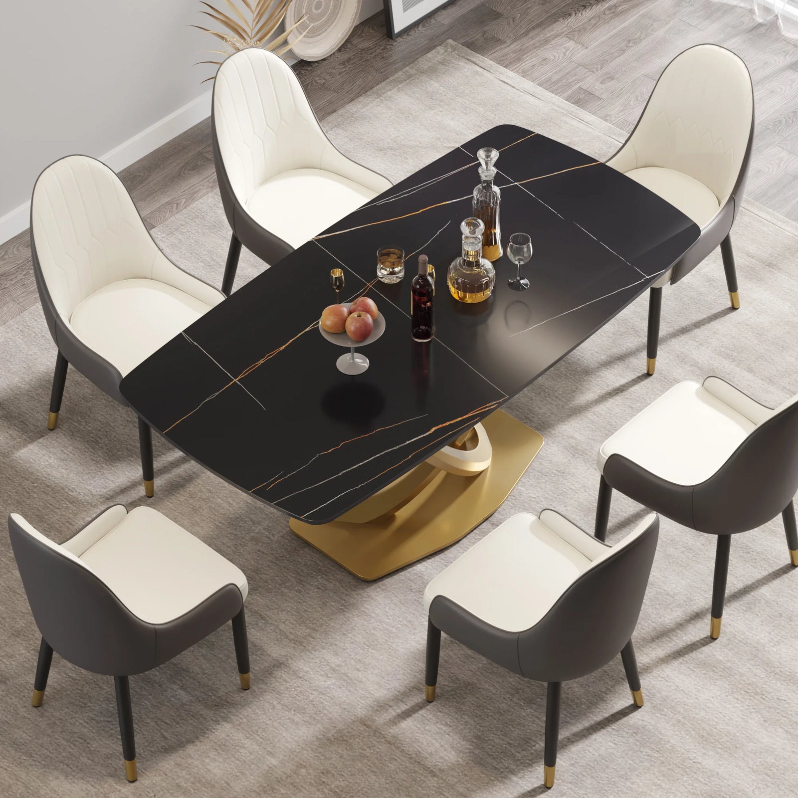 Mesa de comedor Marbella de piedra sinterizada | Rectangular de 180 cm (71") en negro mate con borde curvo