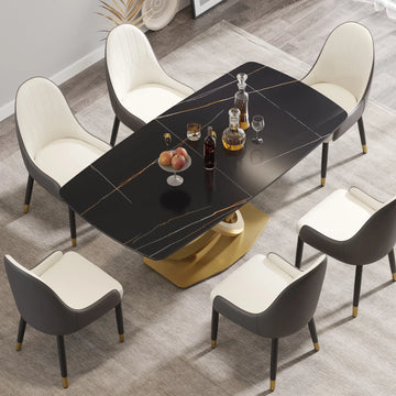Mesa de comedor Marbella de piedra sinterizada | Rectangular de 180 cm (71") en negro mate con borde curvo