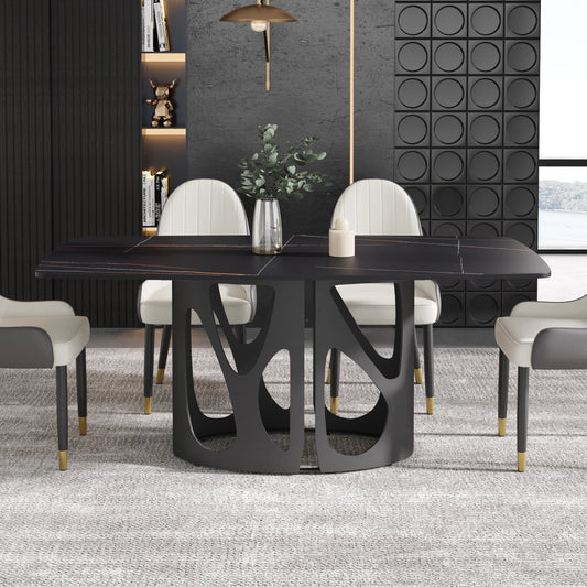 Marbella Sintered Stone Dining Table | 71" Matte Black Rectangular With Curved Edge