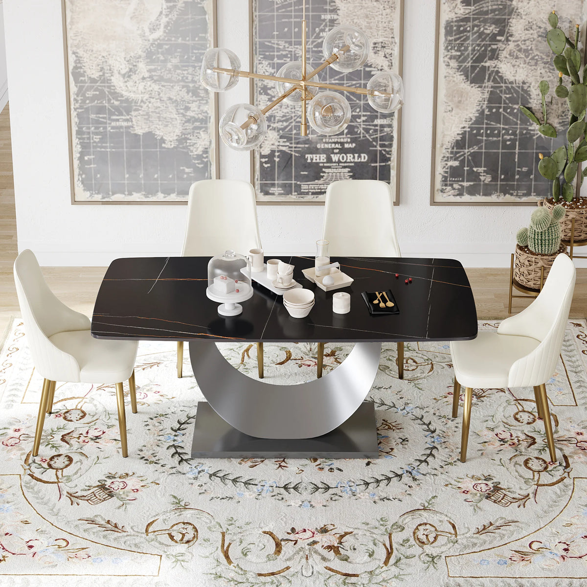 Marbella Sintered Stone Dining Table | 71" Matte Black Rectangular With Curved Edge