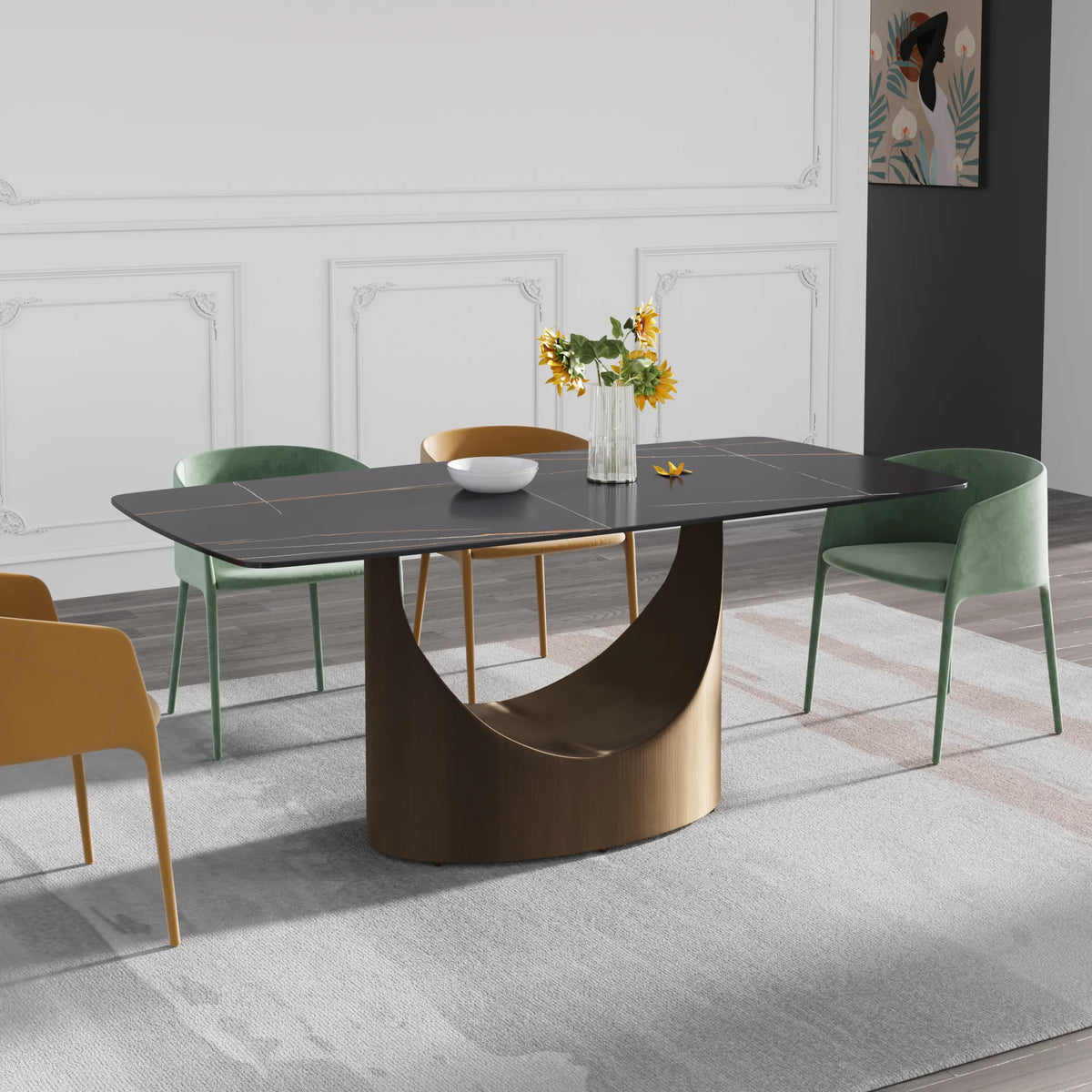 Marbella Sintered Stone Dining Table | 71" Matte Black Rectangular With Curved Edge