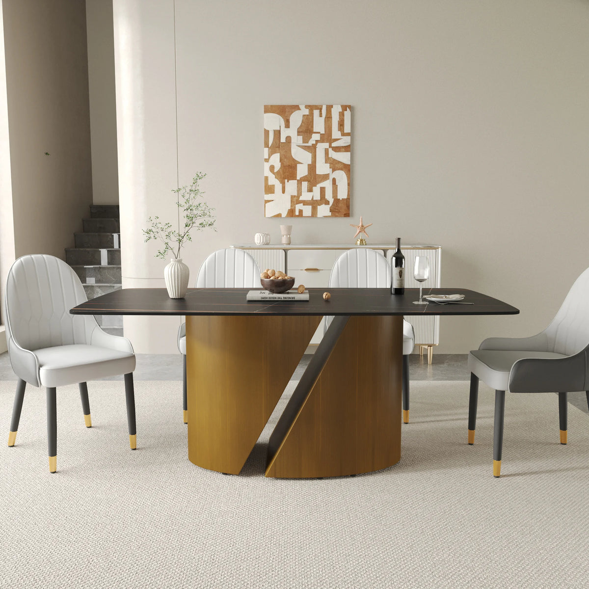 Marbella Sintered Stone Dining Table | 71" Matte Black Rectangular With Curved Edge