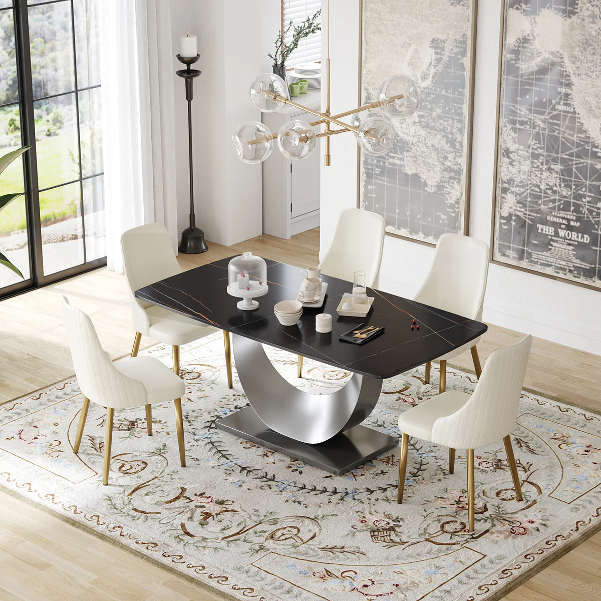 Marbella Sintered Stone Dining Table | 71" Matte Black Rectangular With Curved Edge