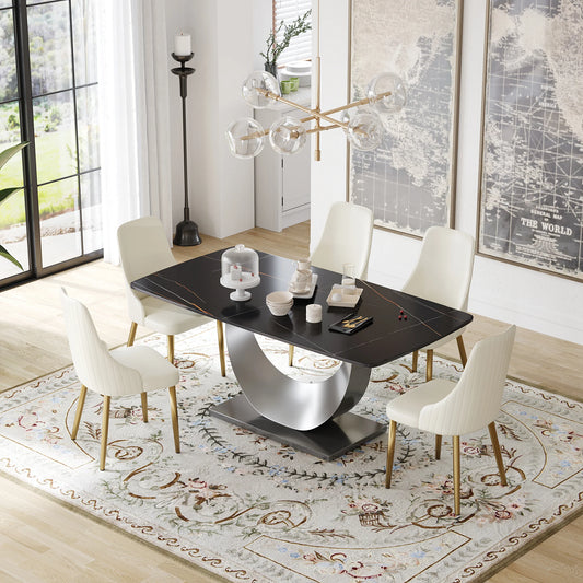 Marbella Sintered Stone Dining Table | 71" Matte Black Rectangular With Curved Edge