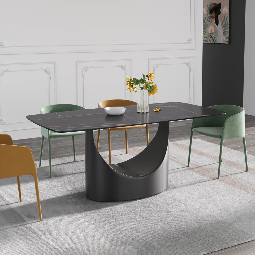 Marbella Sintered Stone Dining Table | 71" Matte Black Rectangular With Curved Edge