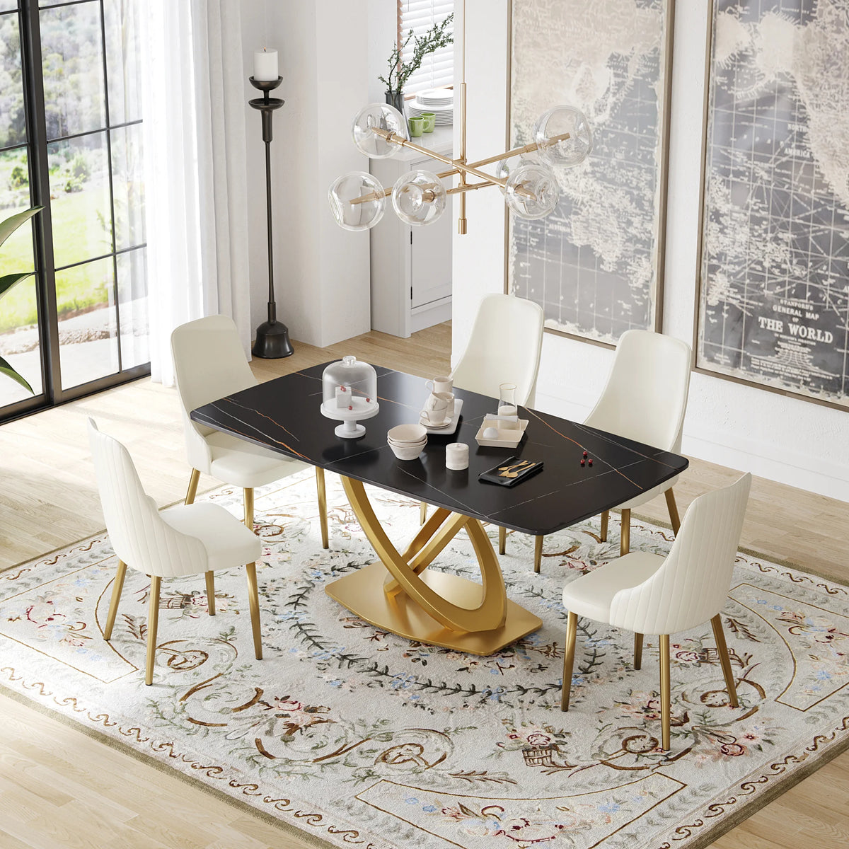 Marbella Sintered Stone Dining Table | 71" Matte Black Rectangular With Curved Edge