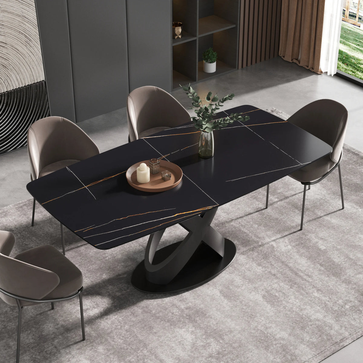 Marbella Sintered Stone Dining Table | 71" Matte Black Rectangular With Curved Edge