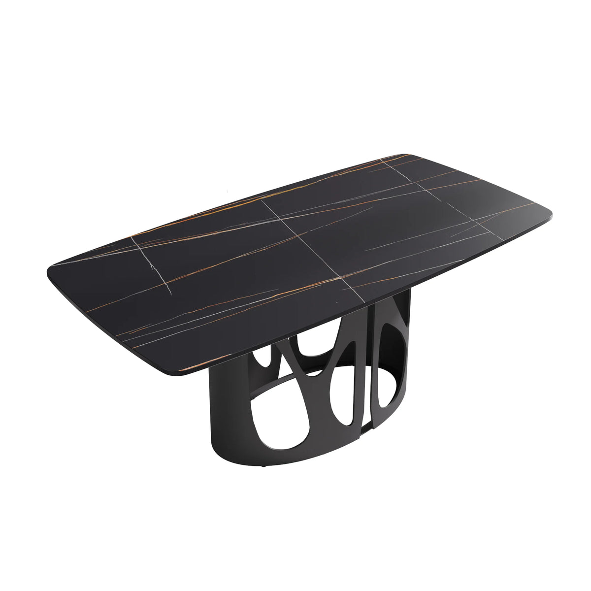 Mesa de comedor Marbella de piedra sinterizada | Rectangular de 180 cm (71") en negro mate con borde curvo
