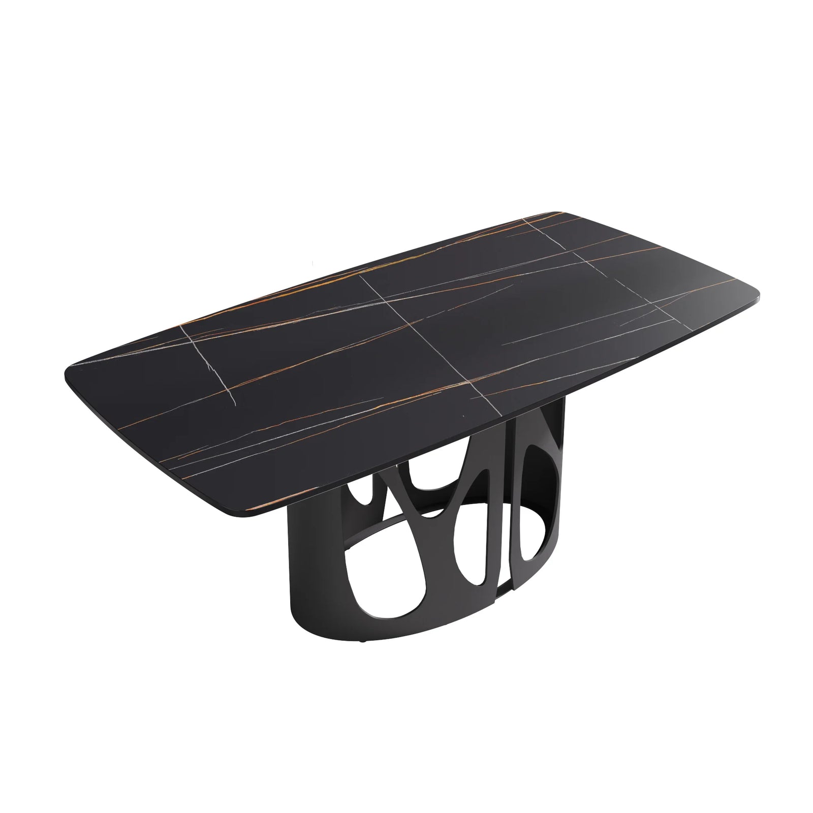 Mesa de comedor Marbella de piedra sinterizada | Rectangular de 180 cm (71") en negro mate con borde curvo