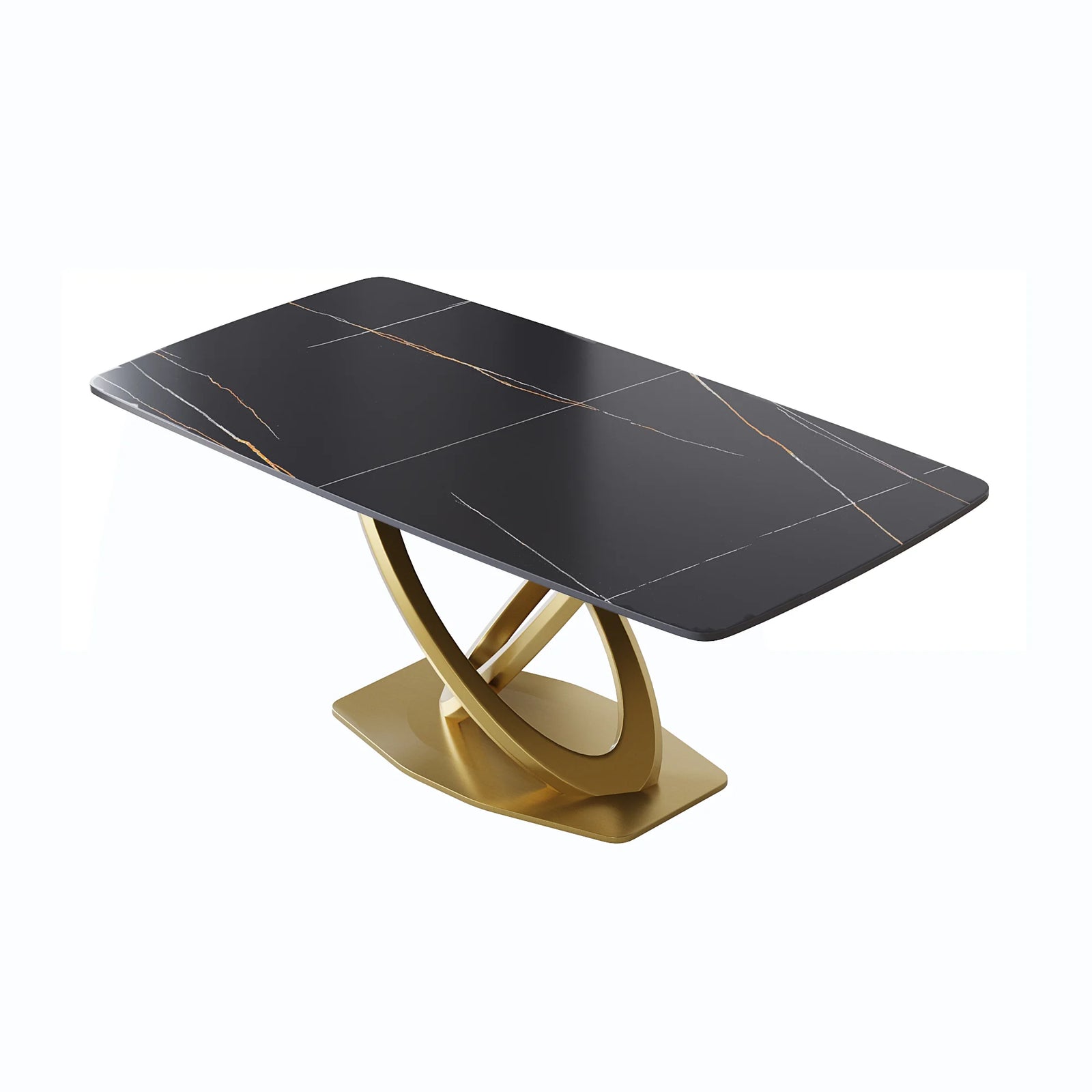 Mesa de comedor Marbella de piedra sinterizada | Rectangular de 180 cm (71") en negro mate con borde curvo