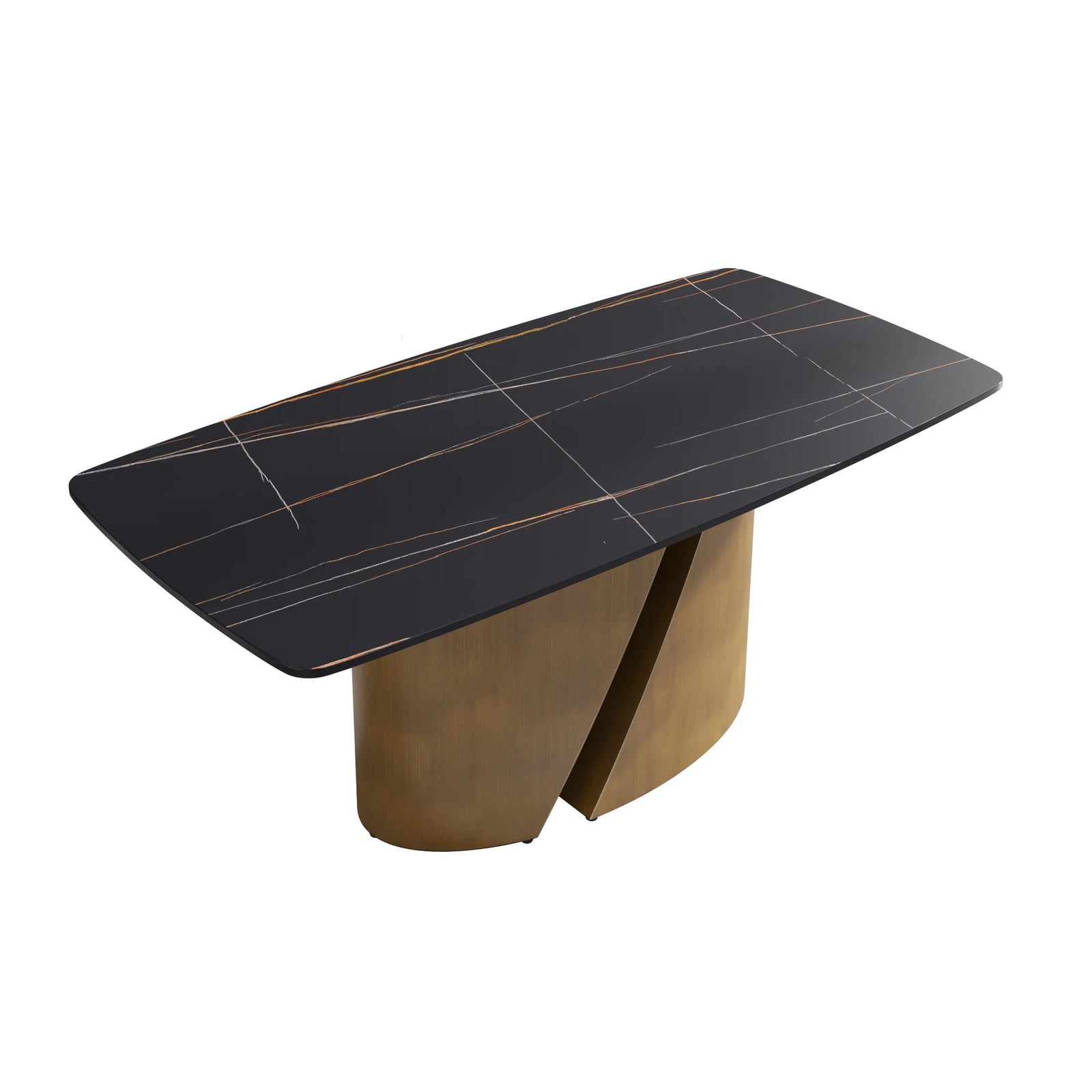 Mesa de comedor Marbella de piedra sinterizada | Rectangular de 180 cm (71") en negro mate con borde curvo