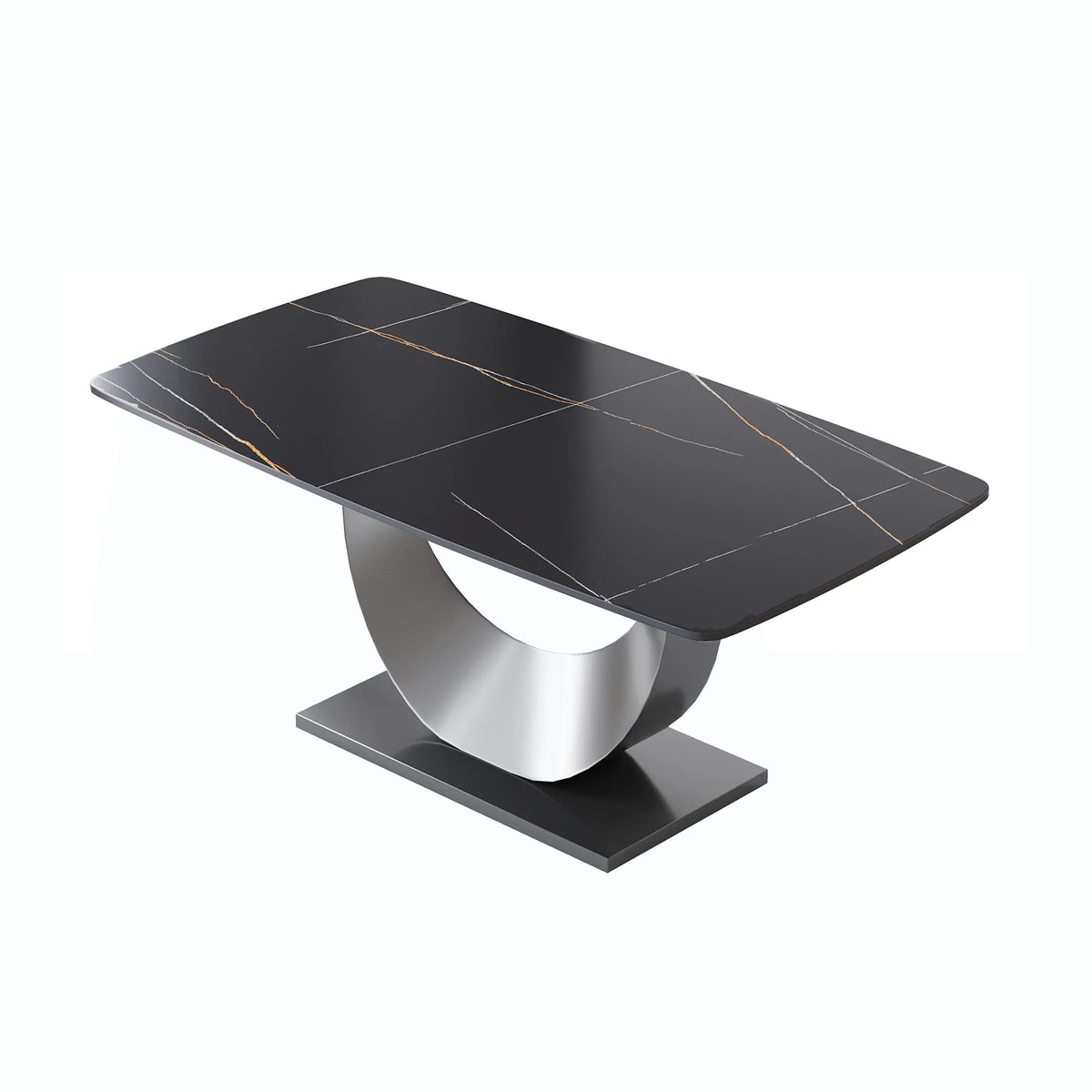 Marbella Sintered Stone Dining Table | 71" Matte Black Rectangular With Curved Edge