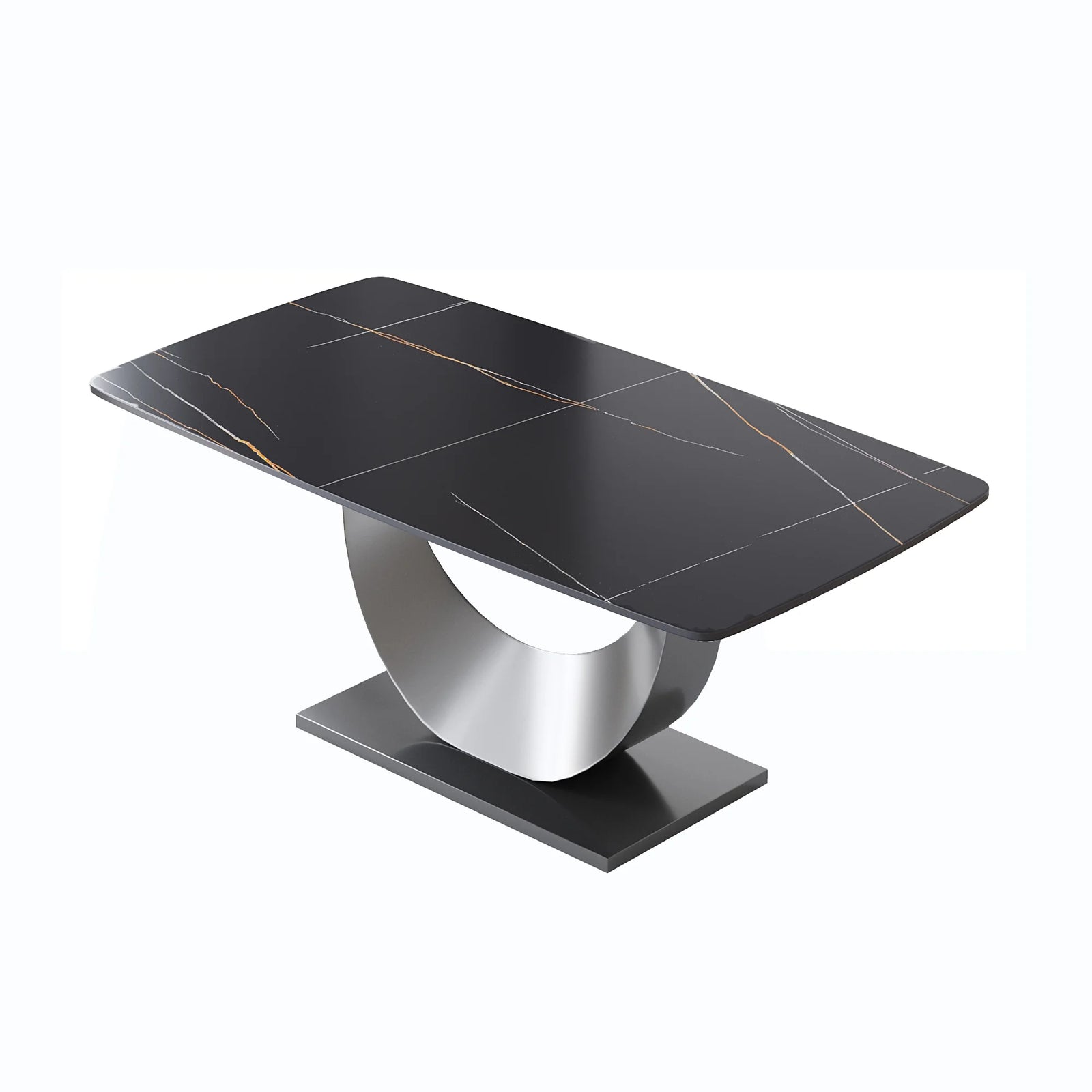 Mesa de comedor Marbella de piedra sinterizada | Rectangular de 180 cm (71") en negro mate con borde curvo