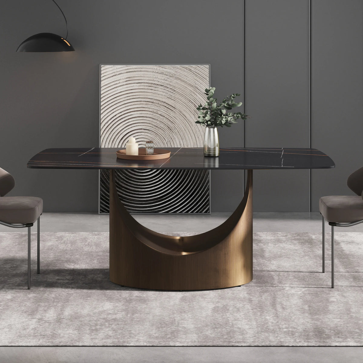 Marbella Sintered Stone Dining Table | 71" Matte Black Rectangular With Curved Edge