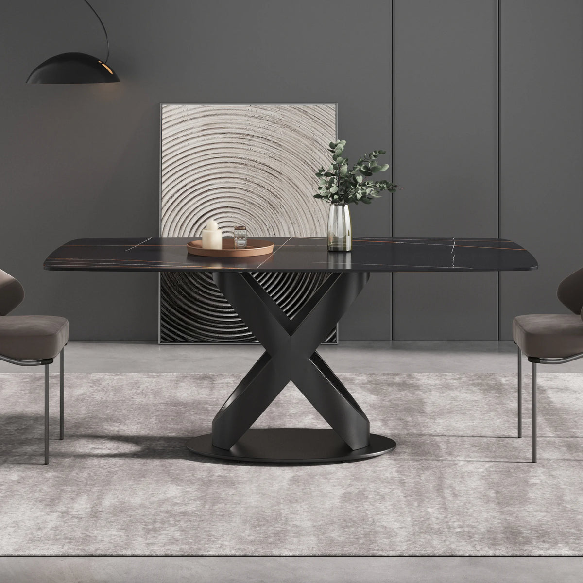 Marbella Sintered Stone Dining Table | 71" Matte Black Rectangular With Curved Edge