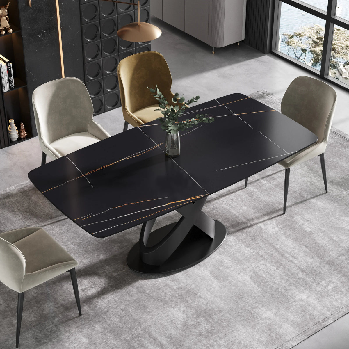 Marbella Sintered Stone Dining Table | 71" Matte Black Rectangular With Curved Edge
