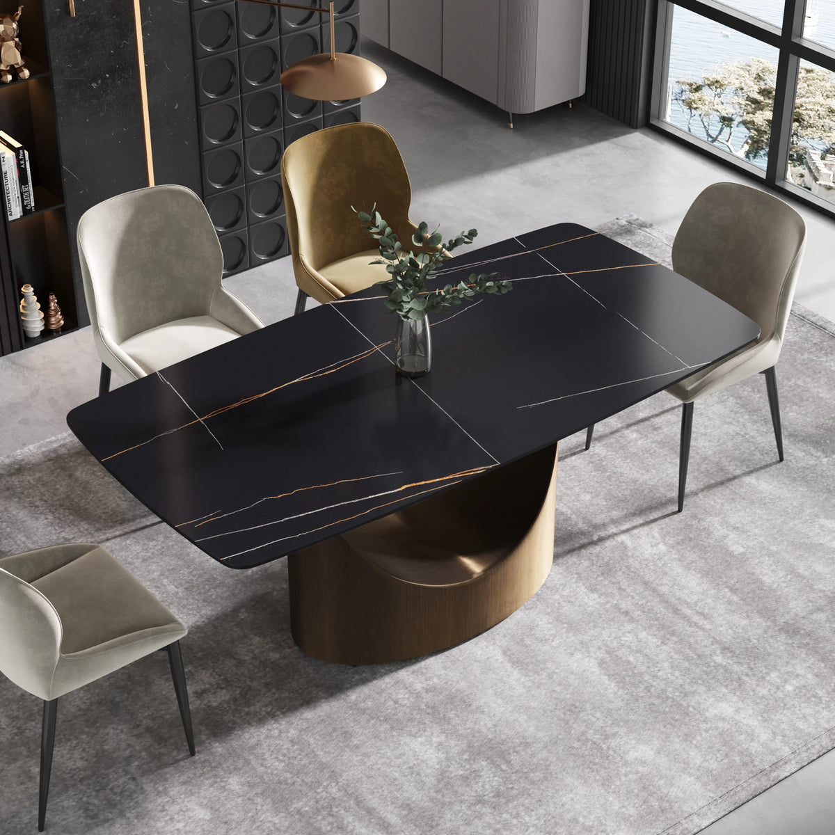 Marbella Sintered Stone Dining Table | 71" Matte Black Rectangular With Curved Edge