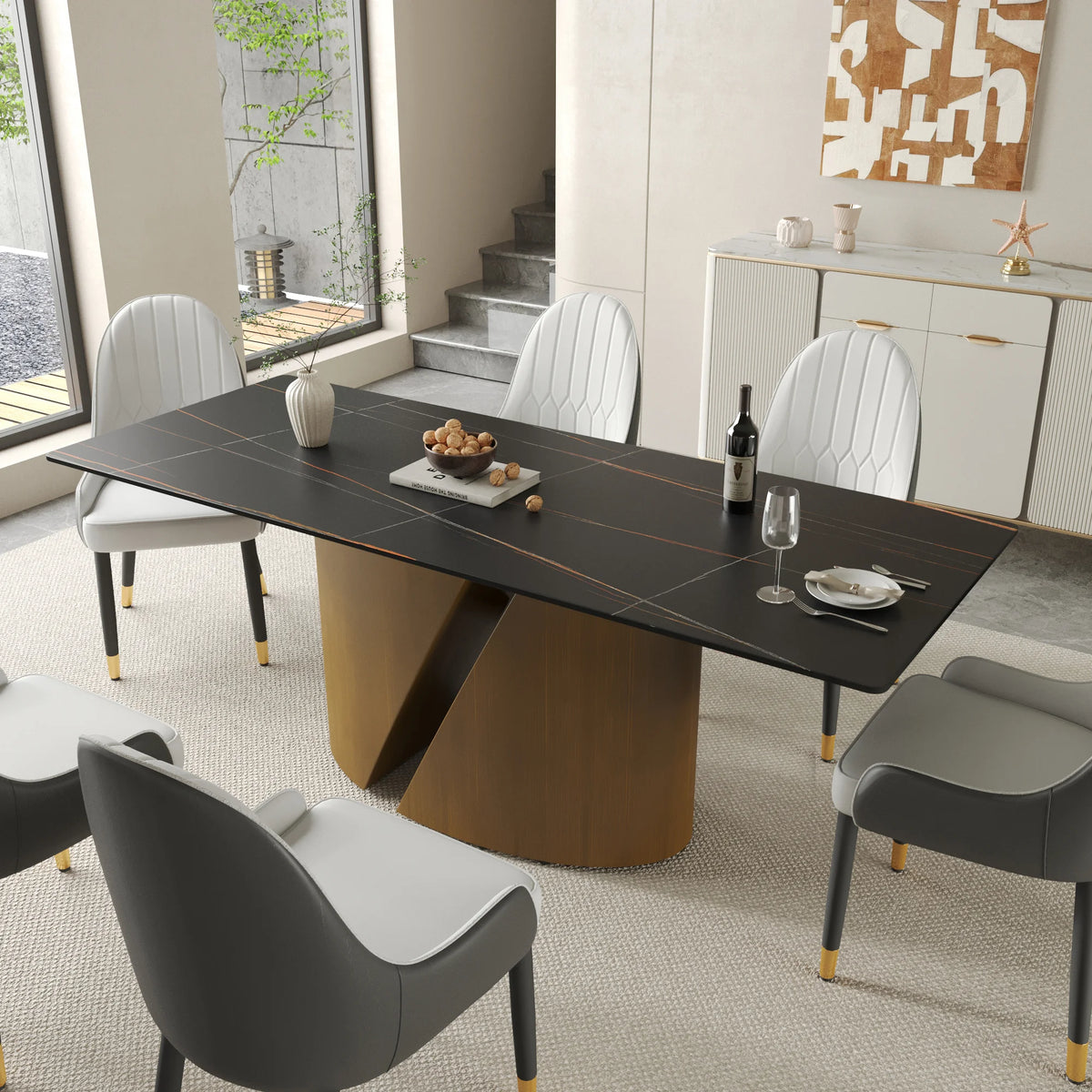 Marbella Sintered Stone Dining Table | 71" Matte Black Rectangular With Straight Edge