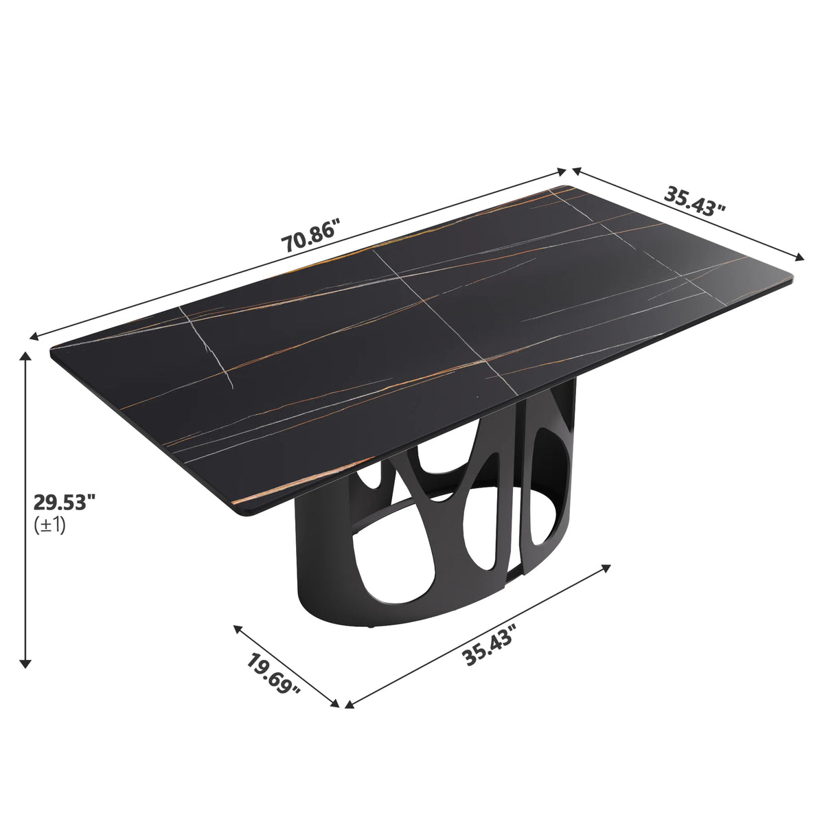 Marbella Sintered Stone Dining Table | 71" Matte Black Rectangular With Straight Edge