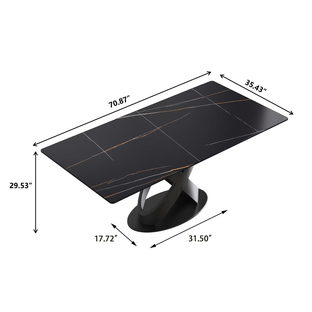 Marbella Sintered Stone Dining Table | 71" Matte Black Rectangular With Straight Edge