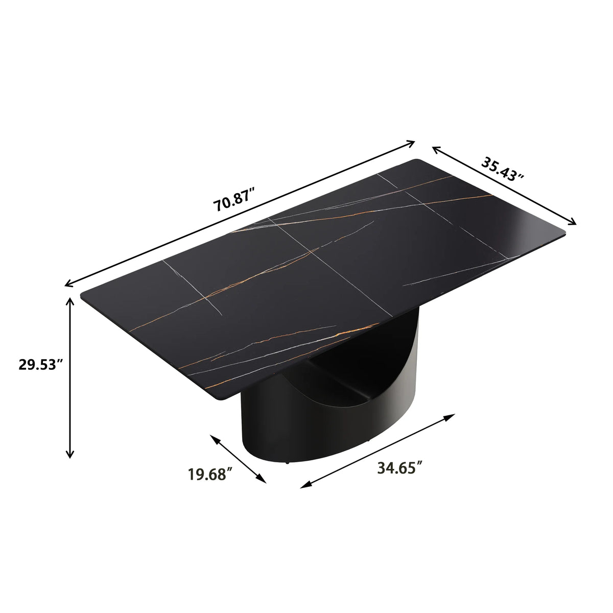 Marbella Sintered Stone Dining Table | 71" Matte Black Rectangular With Straight Edge