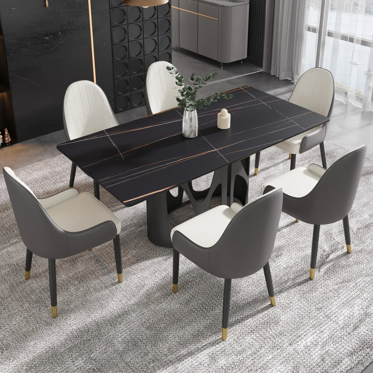 Marbella Sintered Stone Dining Table | 71" Matte Black Rectangular With Straight Edge