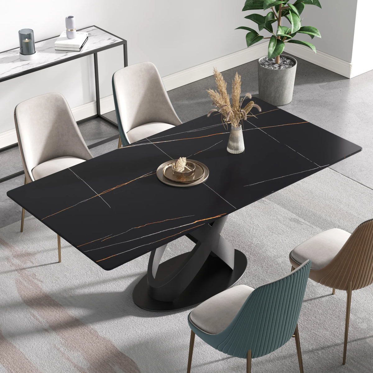 Marbella Sintered Stone Dining Table | 71" Matte Black Rectangular With Straight Edge