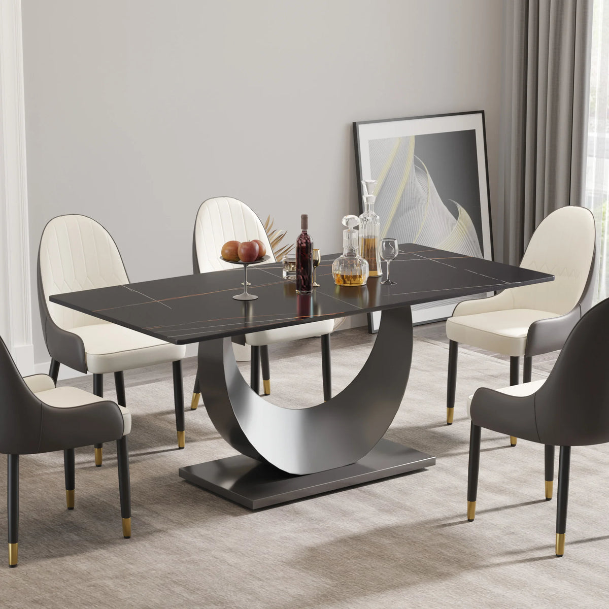 Marbella Sintered Stone Dining Table | 71" Matte Black Rectangular With Straight Edge