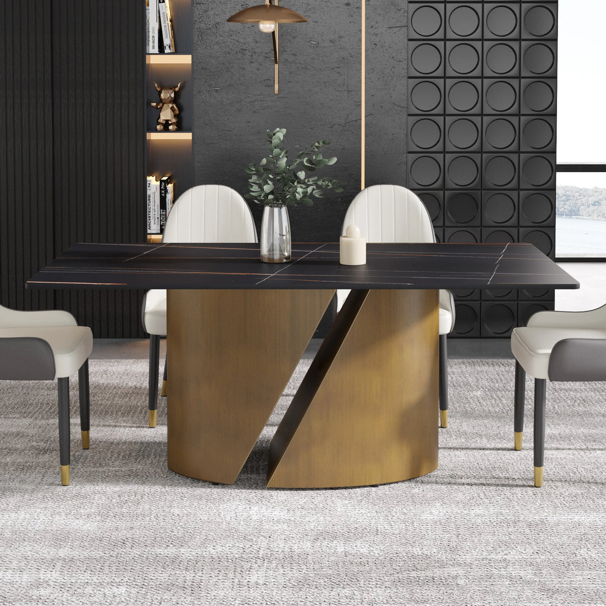 Marbella Sintered Stone Dining Table | 71" Matte Black Rectangular With Straight Edge