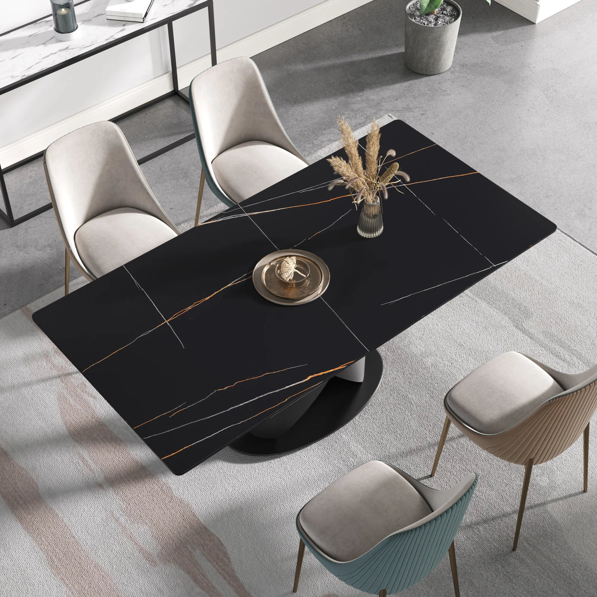 Marbella Sintered Stone Dining Table | 71" Matte Black Rectangular With Straight Edge