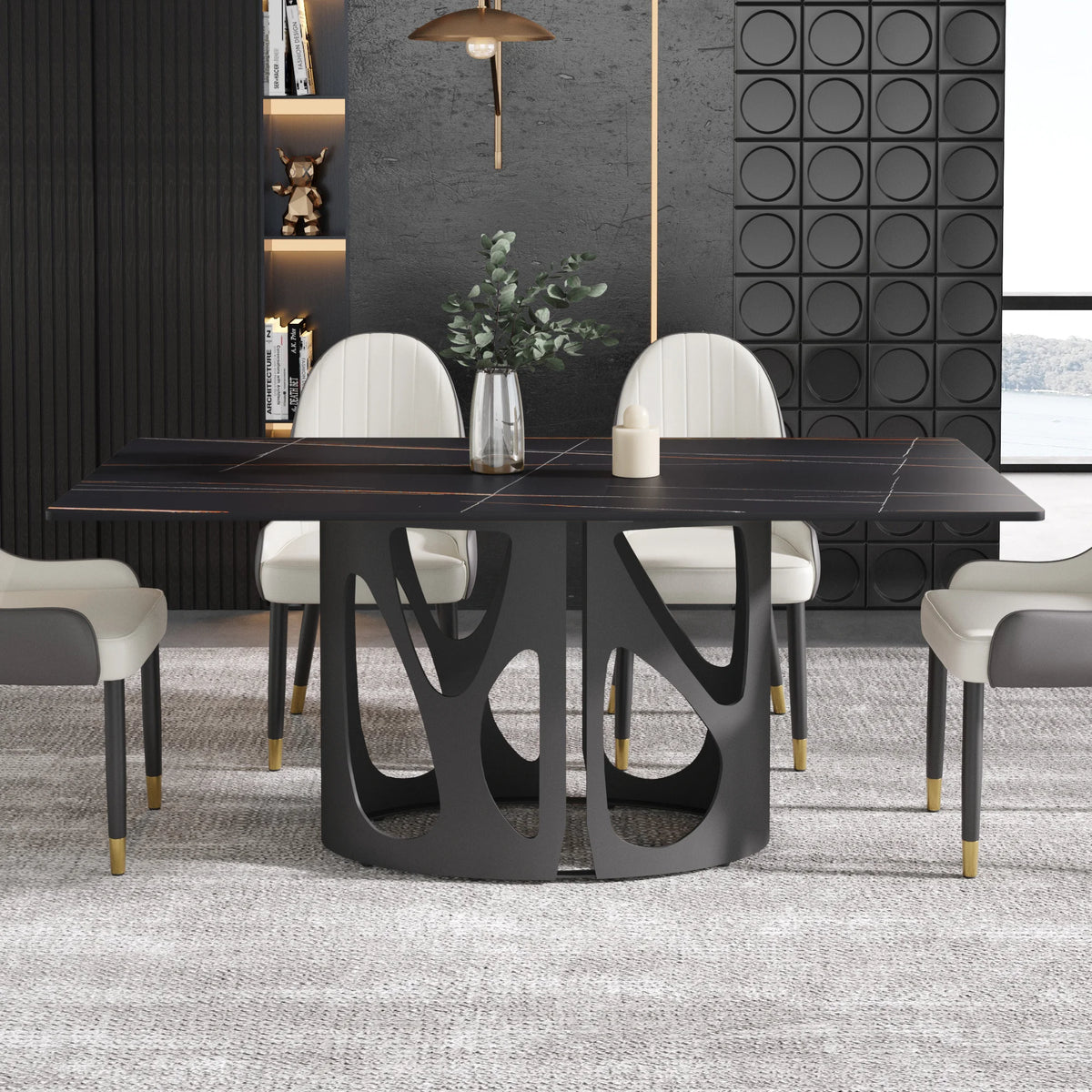Marbella Sintered Stone Dining Table | 71" Matte Black Rectangular With Straight Edge