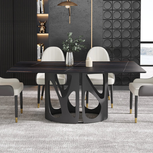 Marbella Sintered Stone Dining Table | 71" Matte Black Rectangular With Straight Edge