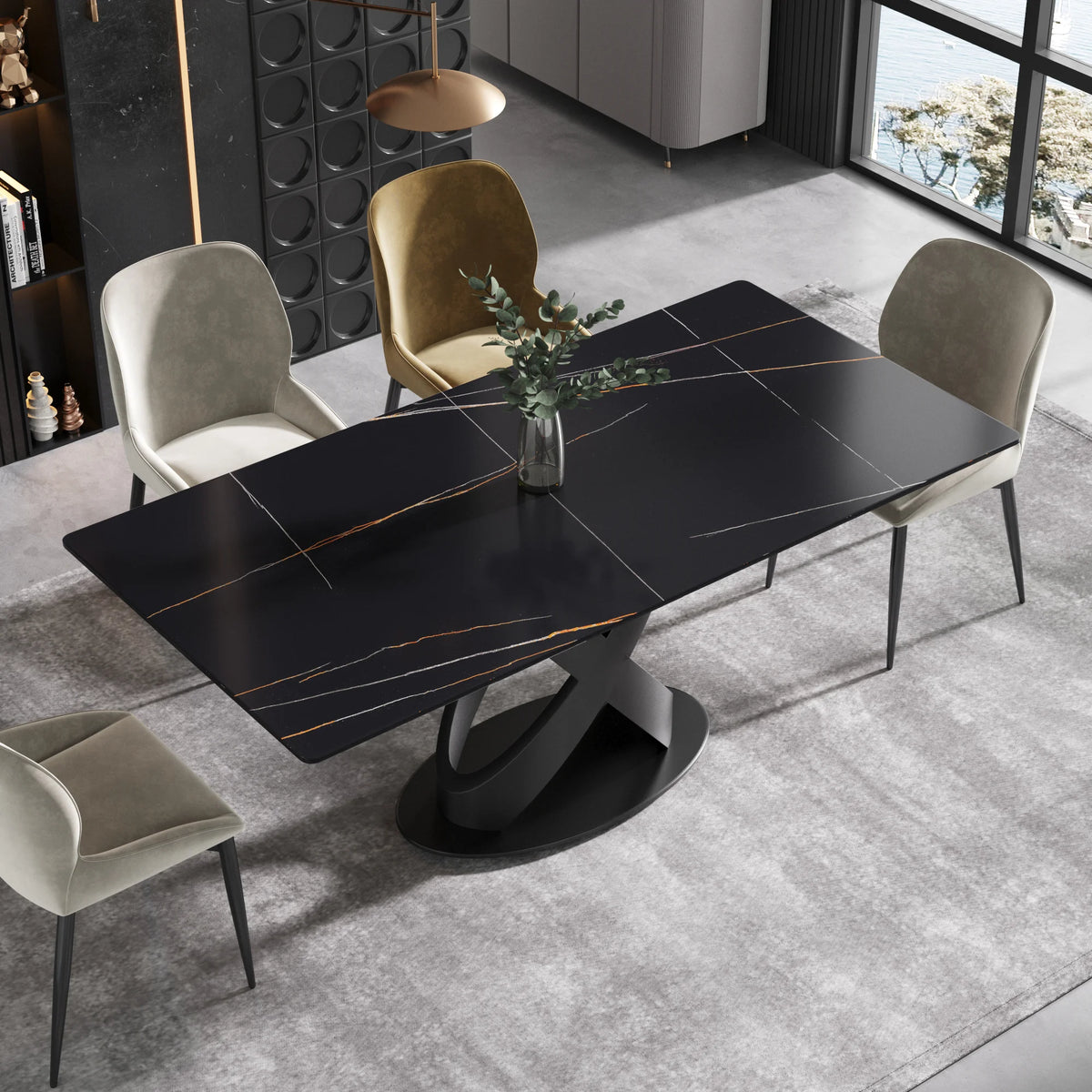 Marbella Sintered Stone Dining Table | 71" Matte Black Rectangular With Straight Edge