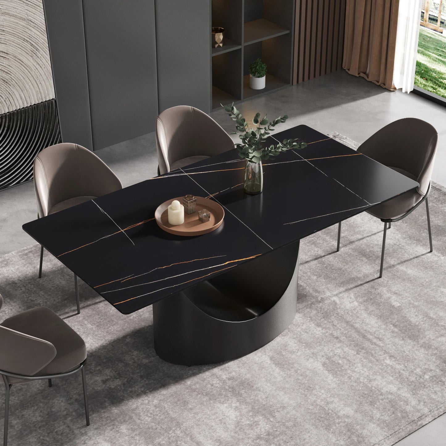 Marbella Sintered Stone Dining Table | 71" Matte Black Rectangular With Straight Edge