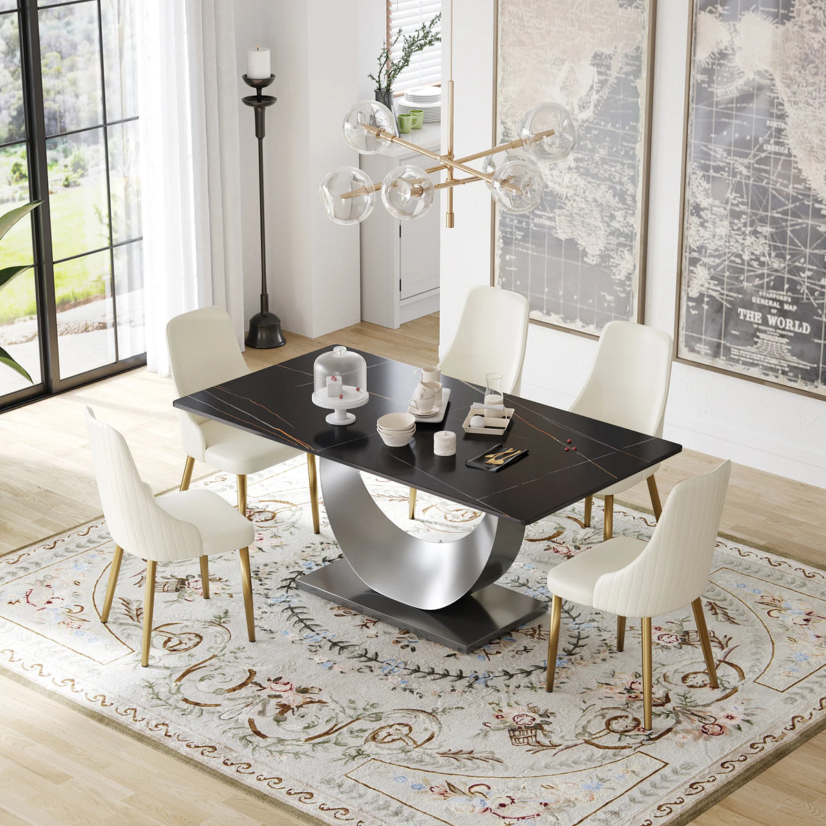 Marbella Sintered Stone Dining Table | 71" Matte Black Rectangular With Straight Edge