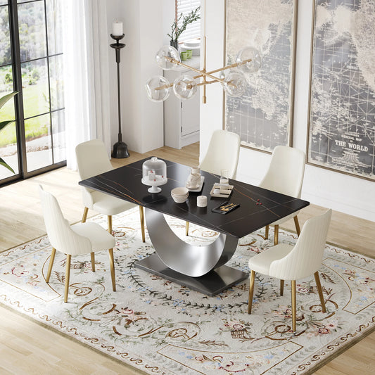 Marbella Sintered Stone Dining Table | 71" Matte Black Rectangular With Straight Edge