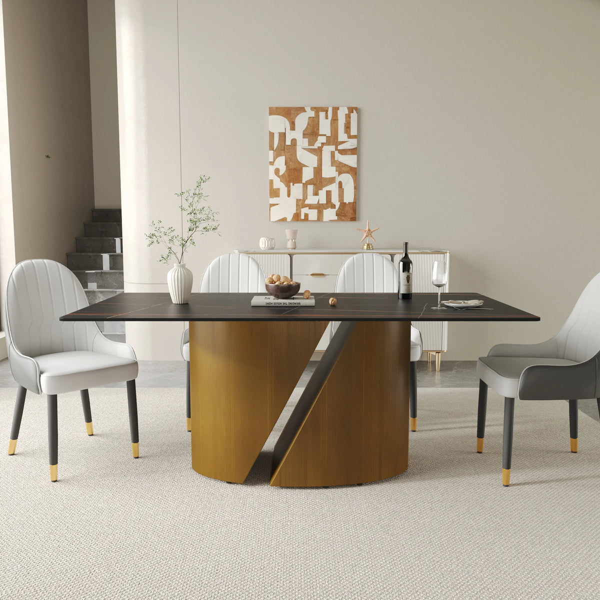 Marbella Sintered Stone Dining Table | 71" Matte Black Rectangular With Straight Edge