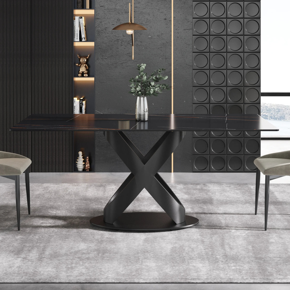 Marbella Sintered Stone Dining Table | 71" Matte Black Rectangular With Straight Edge