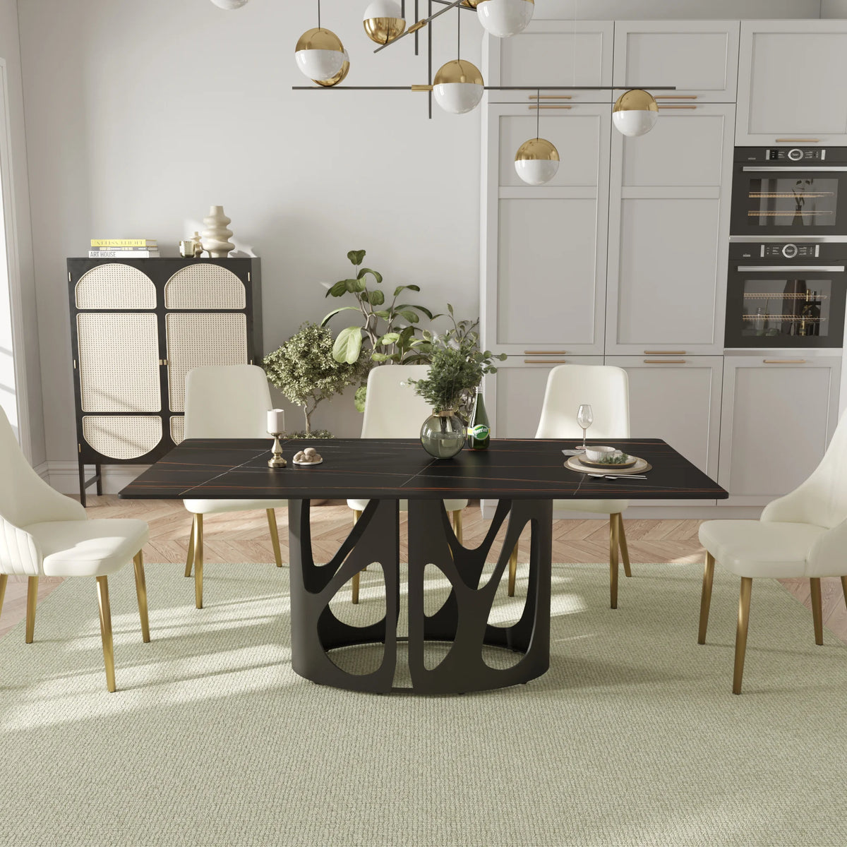 Marbella Sintered Stone Dining Table | 71" Matte Black Rectangular With Straight Edge